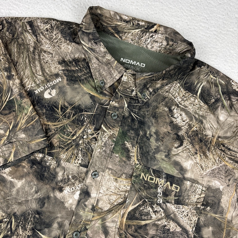 NOMAD Mossy Oak Camo Hunting Shirt Mens 2XL Short Sleeve Button Down Lightweight